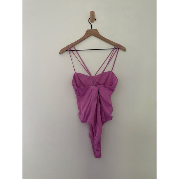 NWT Zara Satin Corset Bodysuit Medium Pink Purple Silky Balletcore Feminine - Picture 8 of 11